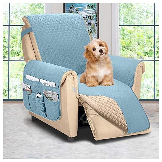 ASHLEYRIVER Reversible Recliner Chair Cover, Recliner Covers for Dogs,Recliner Slipcover,Recliner Covers for 3 Cushion Couch,Couch Protector(Recliner Oversize:Smoke Blue/Beige)
