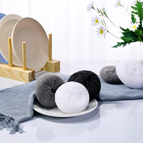 Image of Blulu 30 Pieces Plastic Dish Scrubbers for Dishes Pot Round Nylon Pad, Mesh Scouring Non Scratch Pads (Simple Colors)