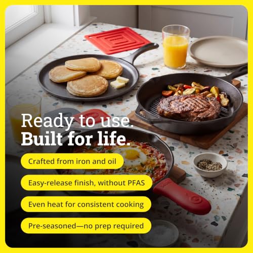 Image of Lodge Cast Iron Set - 7-Piece Set - Pre-Seasoned Kitchen Essentials Set - Skillet, Griddle & Dutch Oven Included - PFAS-Free Non-Toxic Cookware