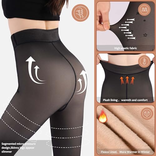 Image of UISLII Fleece Lined Tights Women, Warm Pantyhose leggings Women,Fake Translucent Thermal Skin Colored Tights for Winter