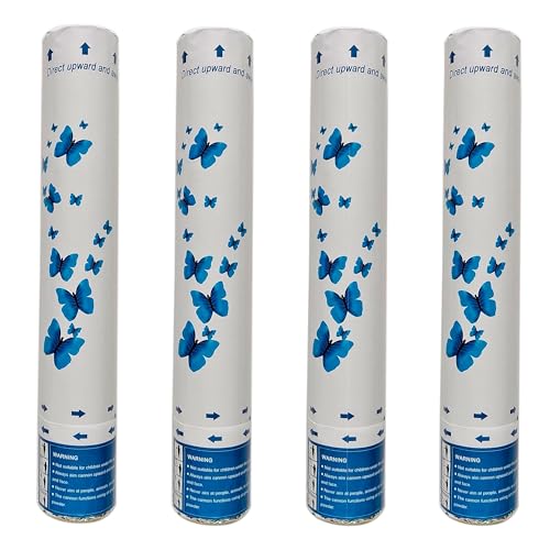 4 Cañones de confeti cumpleaños, lanzador de confeti, Cañón de Confeti de Fiesta, Confeti Cañon Cumpleaños, Tubo de Confeti de Color, Disparador de Confeti, Tirador de Confeti (Mariposas azules)