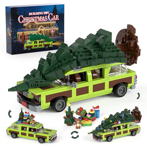 Christmas Village Movie Building Toy Set 4 in1 Station Wagon with Family Christmas Tree Building Kit Christmas Decorations Compatible with Lego Gifts for Movie Fans Adults Boys and Kids 2025