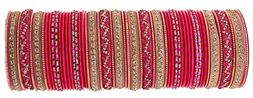 Image of NMII Non-Precious Metal with Base Metal Spreads with Zari Glossy Finished Premium Traditional Bridal Chuda Bangle set for Women and Girls