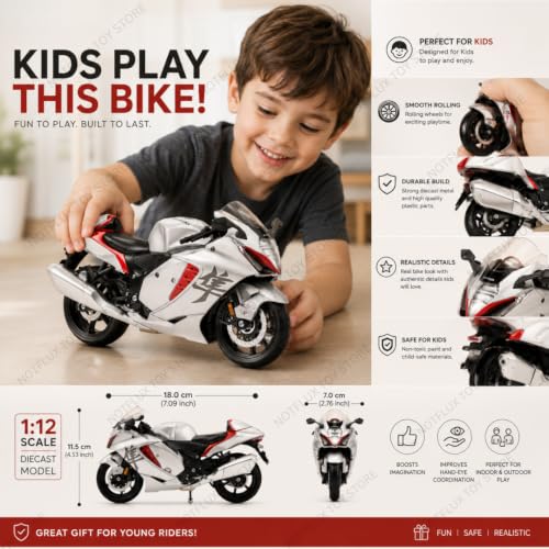 Image of 1:12 Hayabusa Diecast Motorcycle Model Metal Body with Plastic Parts Mini Collectible Bike by Maisto [Pack of 1] [Random Color]
