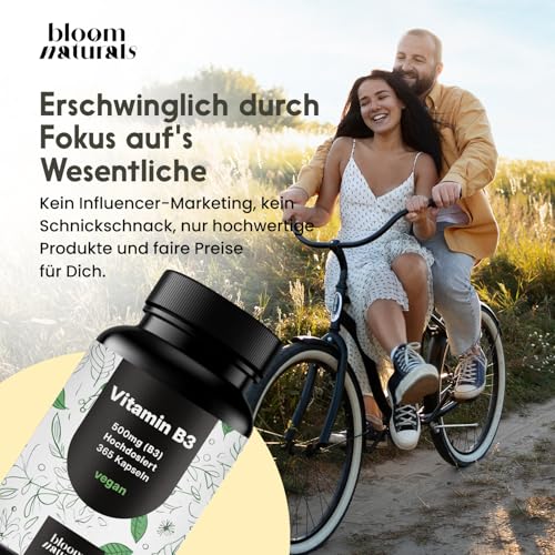 Vitamin B3 Niacinamide Hochdosiert - 365 Kapseln mit 500 mg pro Kapsel, vegan & Produziert in Deutschland - B3 Vitamin Niacinamid - Verpackung kann variieren - Laborgeprüft