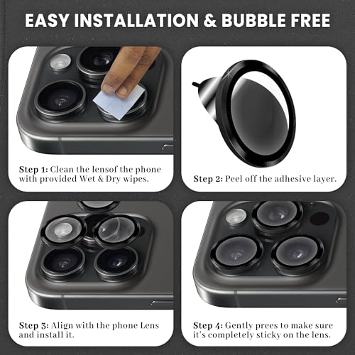 Image of ArmourPro Premium Camera Lens Protector Tempered Glass Compatible For iPhone 15 Pro max and iPhone 15 Pro Tough HD Individual Aluminum Alloy Lens Ring Cover, Scratch Resistant | Titanium Black