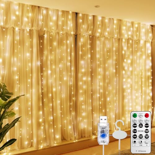 HXWEIYE Lichtervorhang 2.9 * 2.9m, lichterketten Vorhang Innen,lichterkette hängend USB...