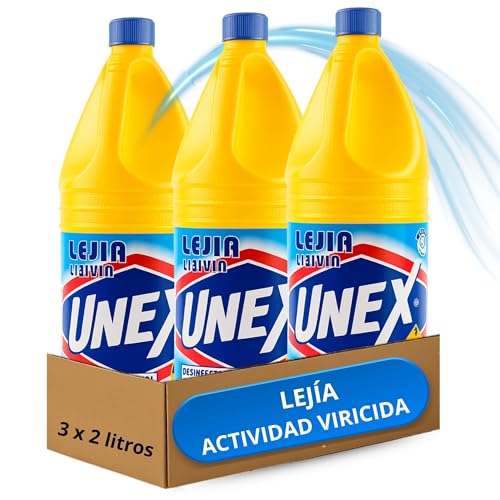 Lejia tradicional, Lejia Normal, Desinfectante Superficies, Uso en Baño, Cocina, Azulejos, Suelos, Aptas para desinfección de bebida y alimentos, Contiene 3 botellas de 2 Litros