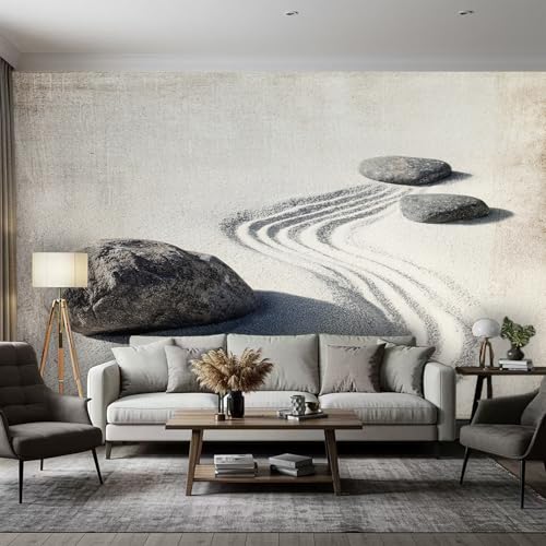 Générique Papier Peint Panoramique Zen Chambre Salon Cuisine Intissé, Papier Peint Motif Pierre 3D Simple Japonais, Deco Murale Zen, 130 x 80 cm (Largeur x...