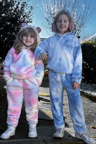 Image of Arshiner Girls 2 Piece Outfits Fuzzy Sweatsuits Hoodie and Sweatpant Sets | Fuzzy Sweatsuits Set,Fall Winter Tracksuit,Long Sleeve Bear Ear Hoodie,Sweatpant with Pcokets,Clothing Set