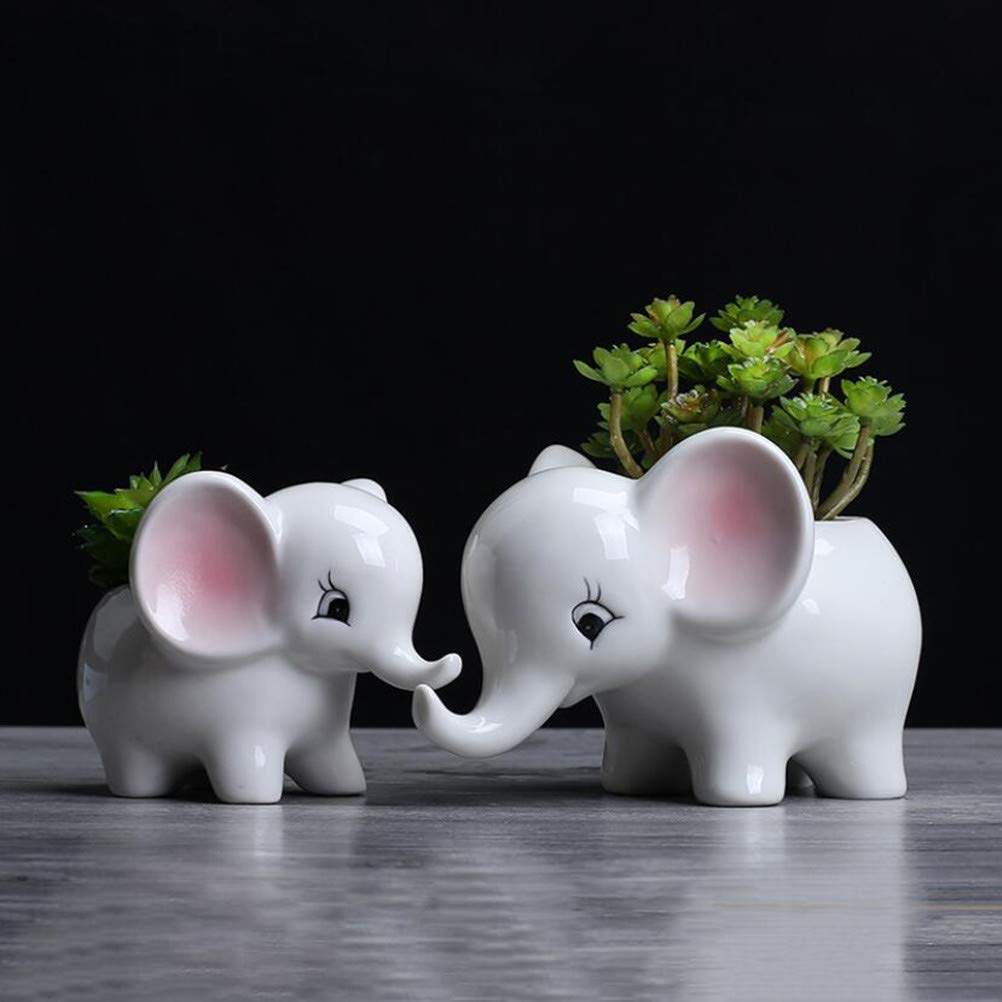Succlent Plant Pots Ceramic Plant Pots Window Boxes Modern White Succulent Tiny Planter Pot, Office Desk Plant Flowerpot Elephant Animal Home Decoration, 2pcs