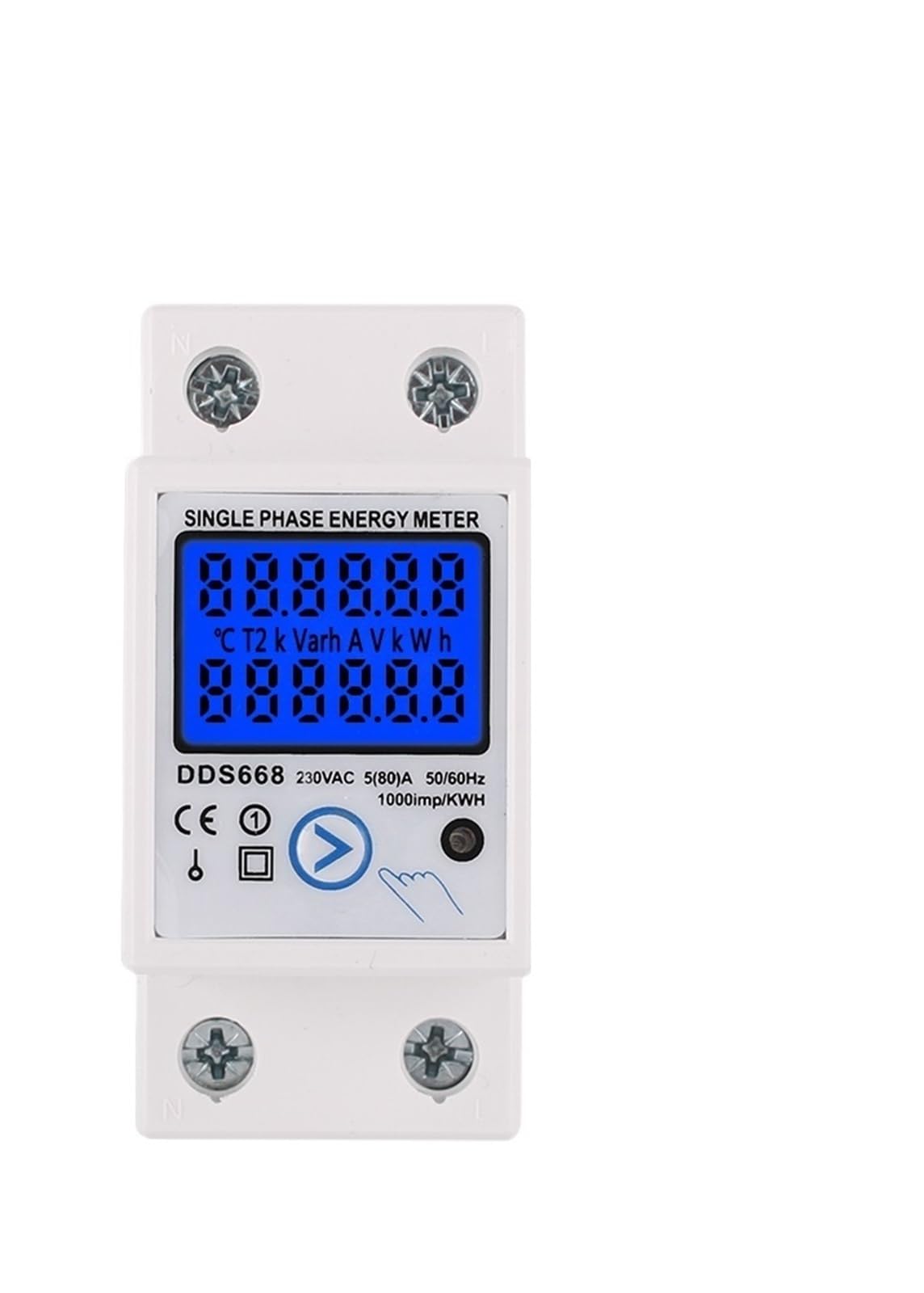Jednofazowy licznik energii elektrycznej 2P LCD Cyfrowy wyświetlacz do montażu na szynie DIN 2 przewody Miernik elektryczny Watomierz Moc kWh AC230V 60Hz (1108-80A-Light-M)