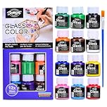 Onperpoe Glass Paint Set, 12 Colours Stained Glass Paints for Glass Painting, Acrylic Painting Kit with Brush, Waterproof Paint for Glasses Window Ceramic Wine Bottle DIY Craft Decor