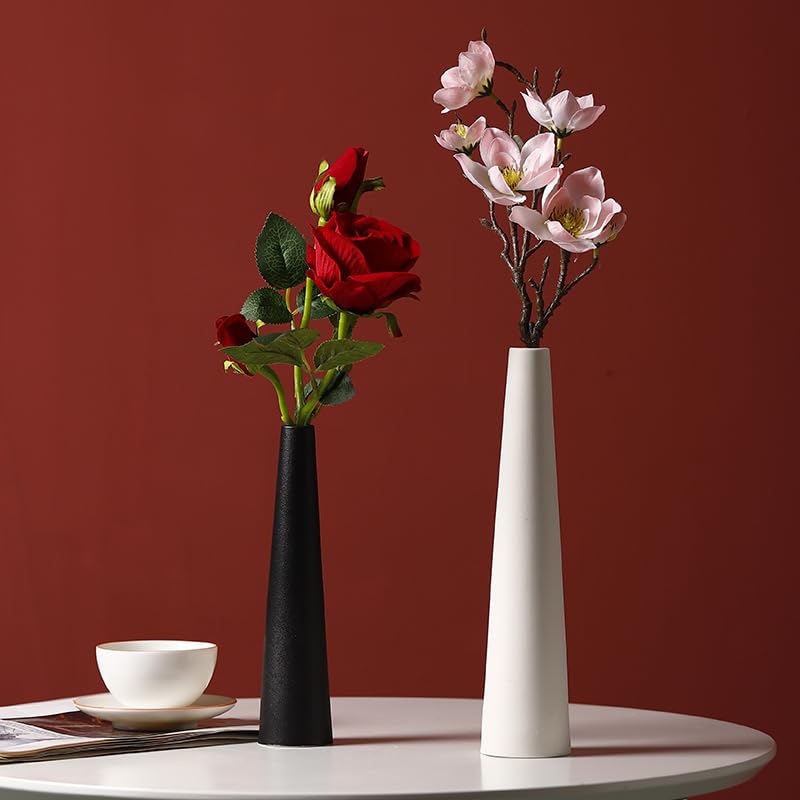 Black Tall Conic Ceramic Flower Vase Decorative Floral Vase Taper Table Top Small Narrow Neck Vases for Home Wedding Table Bedroom Living Room Office Desk(Flowers not included) - Image 4