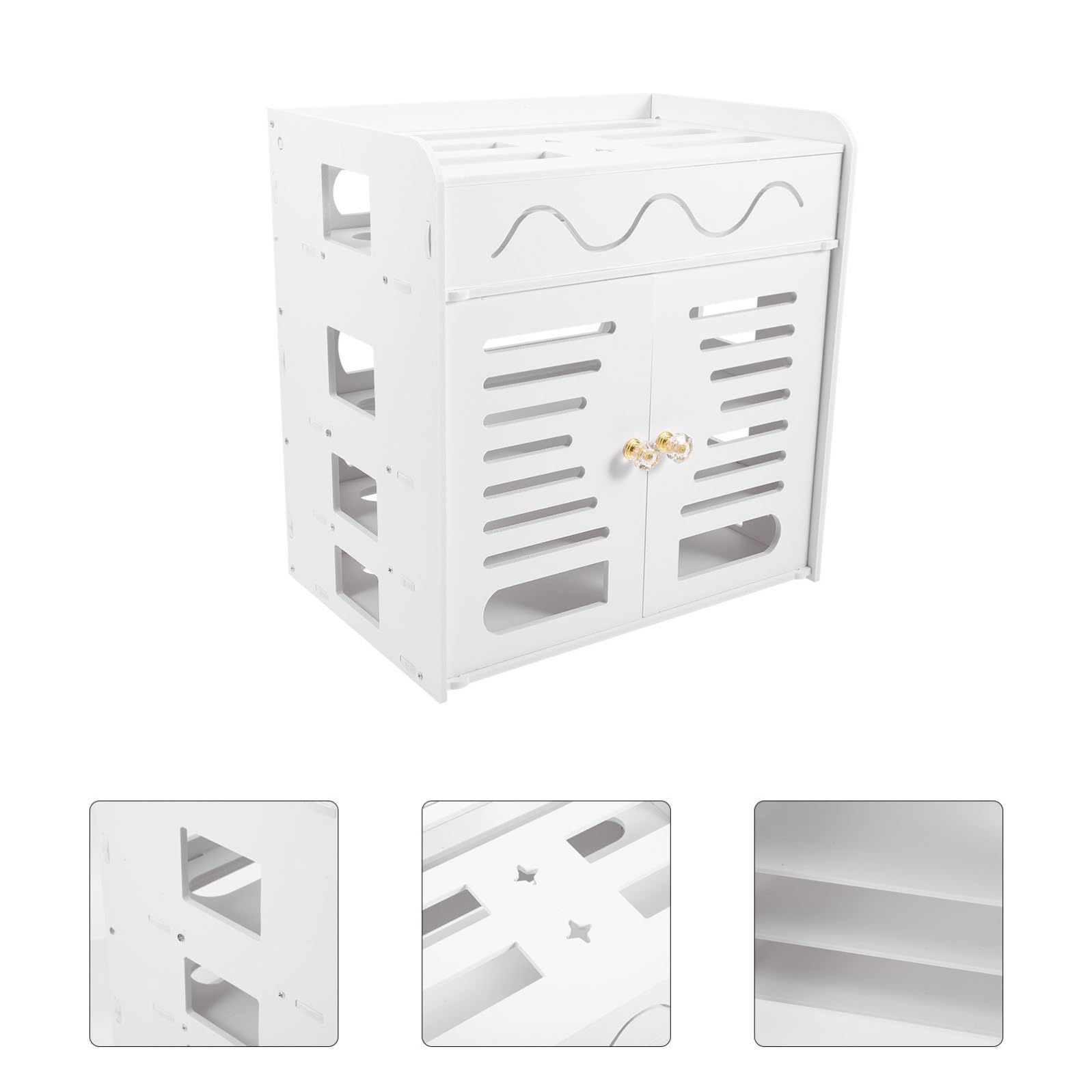 Scatola Porta Cavi Elettrici per Router in Pvc Bianco Doppia Porta e 4 Strati, Organizer Compatto per Casa e Ufficio, Nasconde Cavi e Adatta a Multiprese