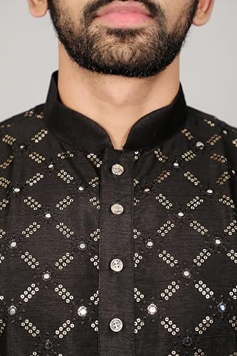 Men's Heavy Soft Silk Kurta with Pajama-Silver & Matte Sequin Embroidery Work|Elegant Traditional Ethnic Wear2