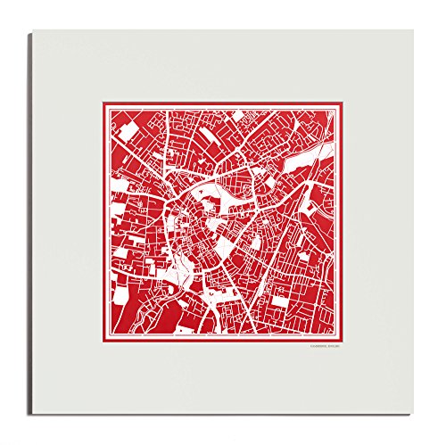 O3 Design Studio Cambridge, England Paper Cut Map Matted Red 20x20 inches Paper Art
