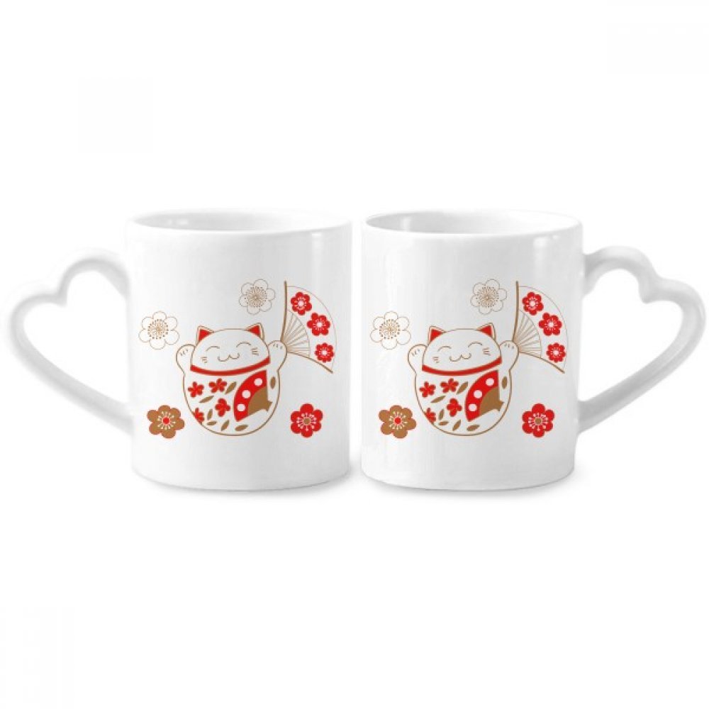 DIYthinker Lucky Fortune Cat Flower Fan Japan Couple Mugs Ceramic