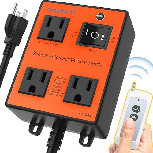 Automatic Vacuum Switch with Remote, 120V Auto Vacuum Switch for Various Power Tools, Dust Collector On/Off Delay to Prevent Circuit Overload and Tripping, Keep Your Workplace Clean - Red