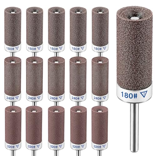 15Pcs Sanding Drums for Dremel Rotary Tool with 1/8" Shank, Sanding Sticks for Plastic Wood Metal Grinding Polishing, 180/240/320 Grits