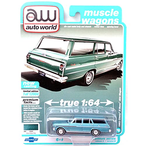 auto world 1:64SCALE PREMIUM 2021 Release 2 B "1963 CHEVY II NOVA 400 STATION WAGON (AZURE AQUA POLY)" �I�[�g���[���h 1�F64�X�P�[�� �v���~�A�� 20