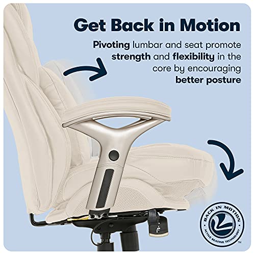 Serta Ergonomic Executive Office Chair Motion Technology Adjustable Mid Back Design With Lumbar Support, Ivory Bonded Leather #TOP1