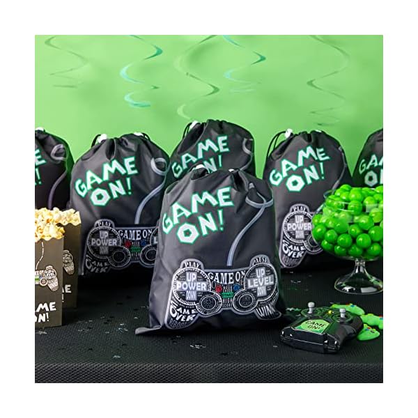 Juvale Geschenktaschen mit Kordelzug (Set, 12 Stück) - Game On! und Spielkonsolen-Design, Einseitig Bedruckt - Ideal für… – Bild 3