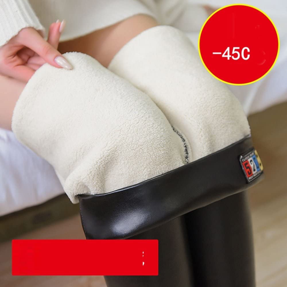 Thermo Leggings Damen,Damen Thermo Leggings Fashion Nummer Patch Schwarz Pu Lederimitat Hohe Taille Leggings Extra Dickes Fleece Gefüttert Dehnbare Sporthose Strumpfhosen Für Den Winter Im Freien