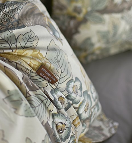 Eikei Chinoiserie Chic Peacock Floral Duvet Cover Paradise Garden Botanical Bird And Tree Branches Vintage Stylized Long Staple Cotton 3Pc Bedding Set (Queen, Yellow) #TOP4