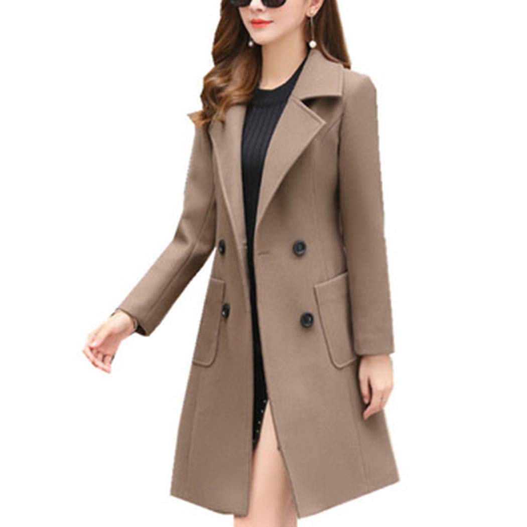 HANMAX Women's Double Lapel Coat Long Sleeve Wool Coat Winter