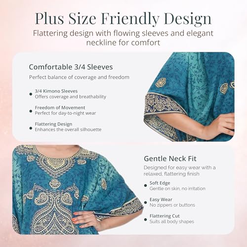 Image of Goood Times Plus Size Kaftan Long Maxi Kimono for Women, 52 inch Length, 3 /4 Sleeves, Caftan Nightgown for Women