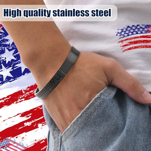 Cross Cuff Bangle Bracelets for Men : Engraved Bible Verse American Flag Cross Bracelet Men's Faith Christian Jewelry Gifts for Men Son Dad Brother Husband Prayer3