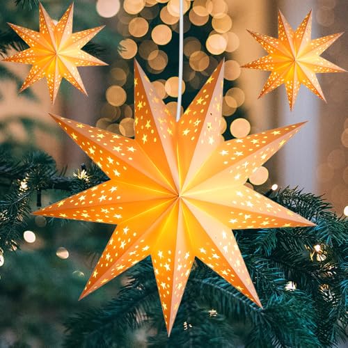 3 Stück Papierstern Lampenschirm, Weihnachtsstern Beleuchtet,...
