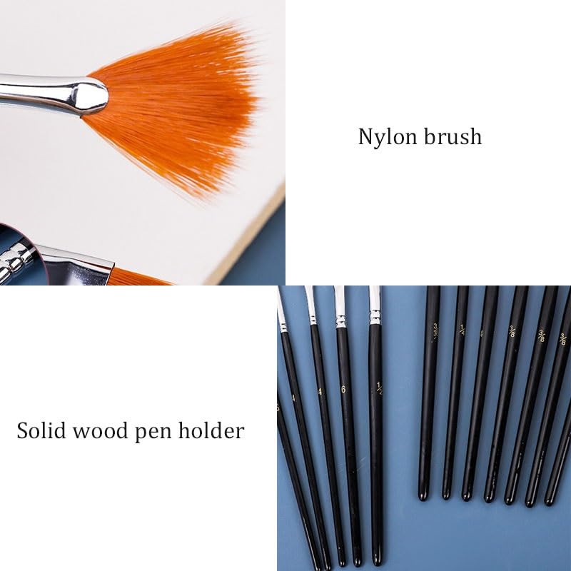 Ensemble De 12 Pinceaux en Nylon Noir pour La Peinture Acrylique, Idéal pour Les Artistes Et Les Étudiants.