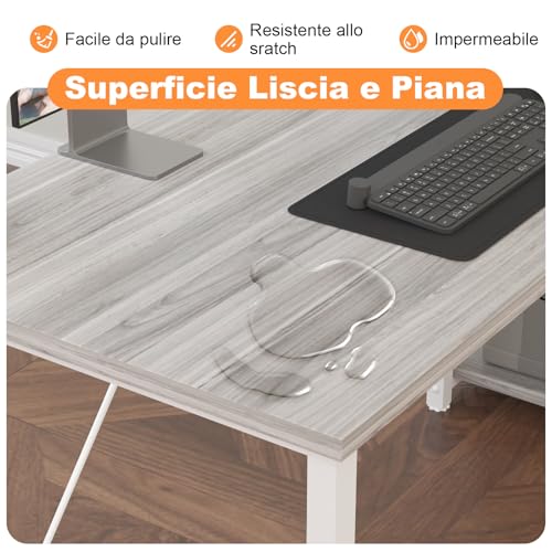 Scrivania ad Angolo Reversibile 110 x 80cm, Scrivania a Forma di L con Ripiani,Tavolo da Lavoro,Struttura in Acciaio, per Computer, Ufficio, Studio and Soggiorno, Grigio - Scrivania Gaming - Immagine 5