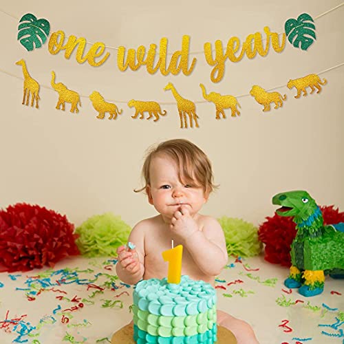 Golden Glitter Animal Banner Jungle Wild Party Supplies Banners Giraffe Elephant Lion Tiger Safari Theme Party Decorations Baby Shower One Wild Year Birthday Dinosaur Decorations For Girl Boys #TOP7