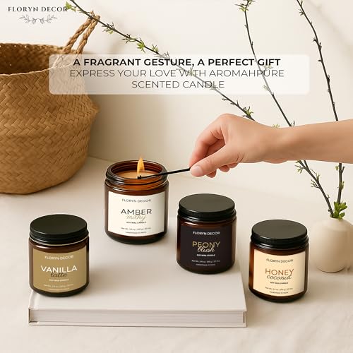 Image of Floryn Decor Scented Soy Wax Candles Gift Set with Gift Box | 4 Premium Aromatherapy Candles with Natural Essential Oils | Long-Lasting 45-50 Hours Burn | Perfect for Gifting