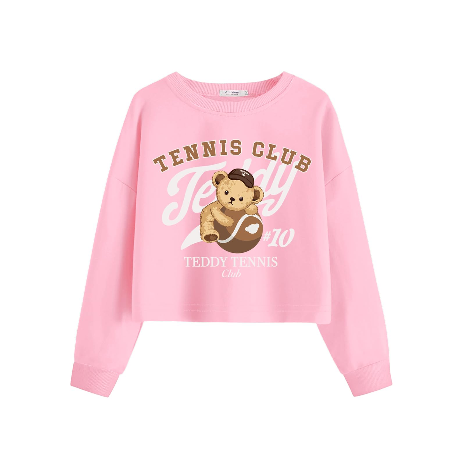 Arshiner Girls Crop Tops Kids Long Sleeve Pullover Sweatshirts Girls Cropped Crewneck Sweatshirt for Teen Girl