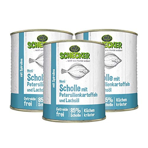 Produktbild von Schecker Hundemenü Scholle mit Petersilienkartoffeln und Lachsöl - 3 x 820 g