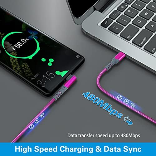 Acezeek Right Angle USB C Cable 60W3Pack 10ft Type C Cable 90° Right Angle PD Charger Fast Charging Cable Nylon Braided Cord Compatible with MacBook Pro, iPad Air/Pro, Samsung Galaxy S22/S21/S20