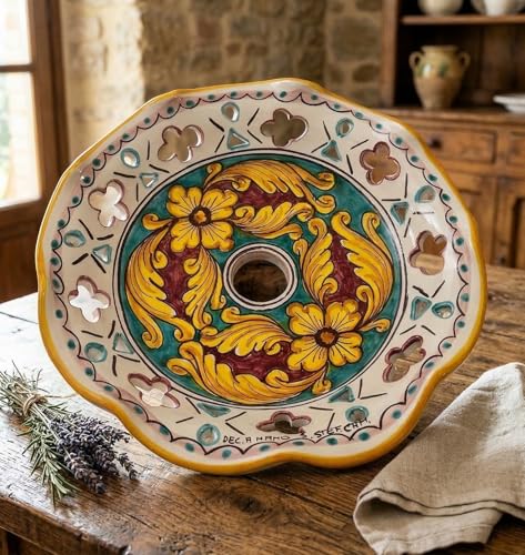 ILAB Piatto in ceramica per lampadario decorato realizzato e firmato a mano sospensione art. giulia