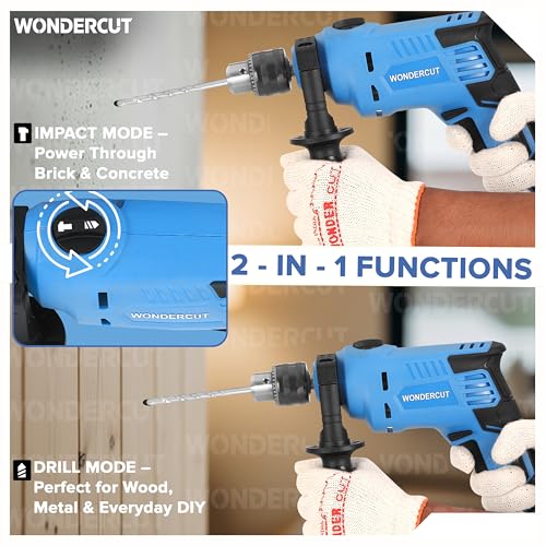 Image of WONDERCUT 810W, Professional, 2900 RPM, 2 Mode Selector, Variable Speed with 5 Pcs Drill Bits WC-EDH13MM-B Impact Pistol Grip Drill (13 mm Chuck Size)