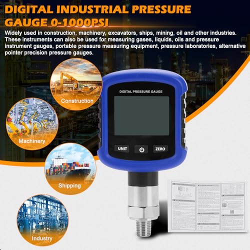 Image of 60mpa Digital Industrial Pressure Gauge,S281 0-10000psi 0.2% FS Accuracy Air Manometer 1 /4 Inch NPT Thread Digital Pressure Gauge 330Rotation with LED Light for Construction, Machinery