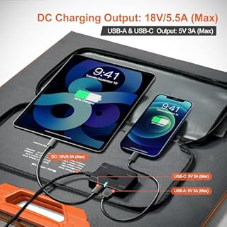 Solar Panels 100Watt Portable 24% High-Efficiency 18V Foldable Solar Charger with USB Outputs for Power Stations, Phones, IP65 Waterproof Perfect for Camping, RVing, Home Backup and Off-Grid Blackouts