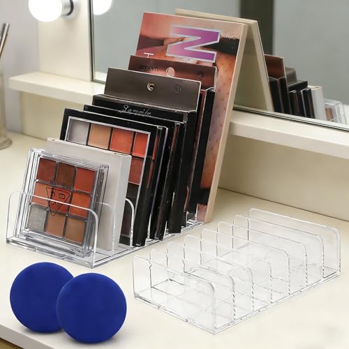 DAJMAIEZ 2 Pezzi Organizer per Cassetti, Organizer per Palette, Organizer per Trucco in Acrilico, Organizer per Cosmetici, Organizzatore con 7 Divisi per Palette di Ombretti, Bagno, Vanity, Scrivania