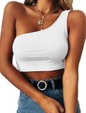 PRETTODAY Womens Sleeveless Crop Tops Sexy Strappy Tees,White,Small