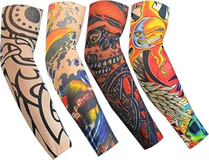 Navkar Crafts? Tattoo Sleeve Temporary Arm Tattoo Motorcycle Sleeve Sun Protection Flexible Real Looking Non-slip Tight and Fit for Men and Women - 4 Pair Sleeves