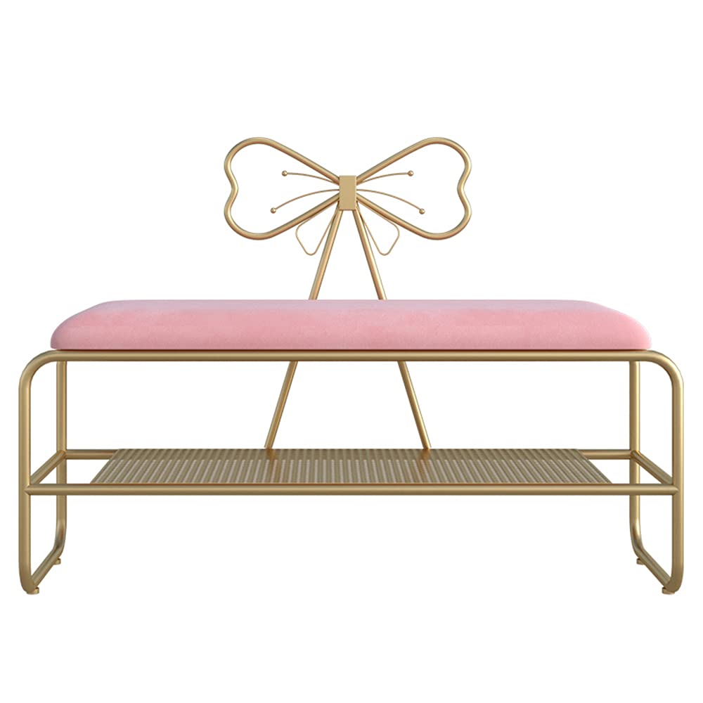 Banc à chaussures en velours et fer forgé pour couloir et dressing chic