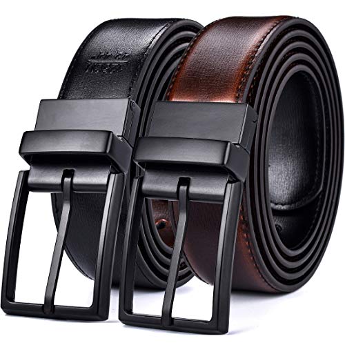 Image of beltox fine Men's Dress Belt Leather Reversible 1.25 inch Wide Rotated Buckle Gift Box