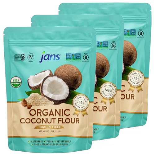 Jans Organic Coconut Flour (1.1 lb, Pack of 3) Certified Organic,...
